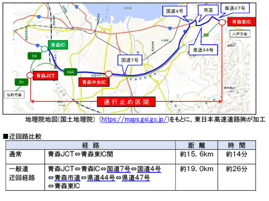20230419NEXCOAOMORI - 青森道／5月15～19日、夜間通行止めを実施