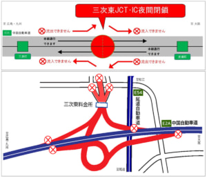 20240521nexco1 300x258 - 中国道／三次東JCT・ICで6月20日から夜間閉鎖