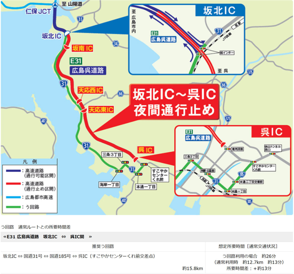 20250411kure2 1024x956 - 広島呉道路／坂北IC～呉IC、5月12日～22日に夜間通行止め