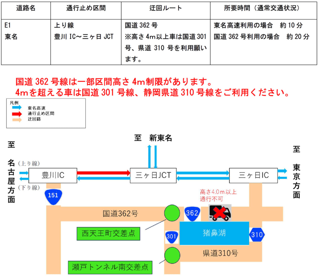 20250424toyokawa1 1024x890 - 東名／豊川IC～三ヶ日JCT（上り）、4月25日21時～23時に通行止め