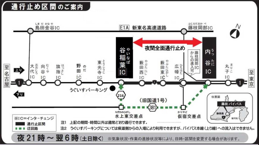 20250901fujieda 1024x576 - 国道1号藤枝バイパス／9月22日～30日、内谷IC～谷稲葉ICを夜間通行止め