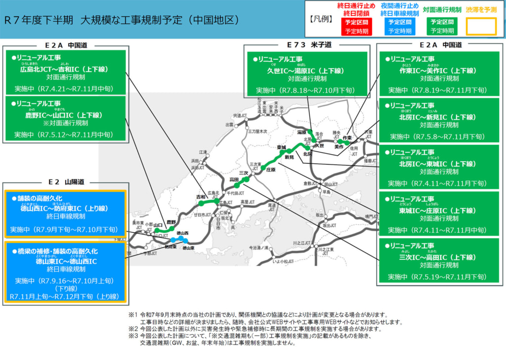20250925nishi2 1024x702 - NEXCO西日本／名神・阪和道・中国道など下半期「大規模な工事規制予定」発表