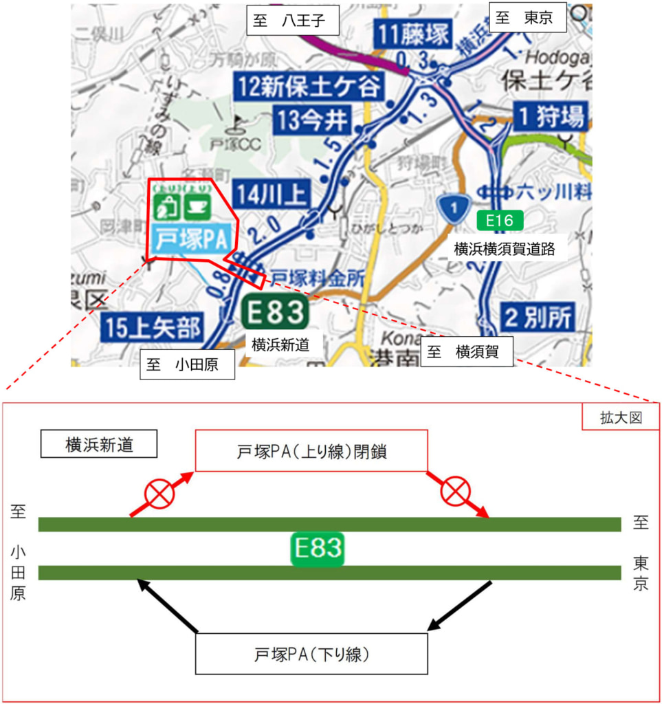 20250925totsuka2 963x1024 - 横浜新道／戸塚PA、10月6日～8日・14日～16日に夜間閉鎖