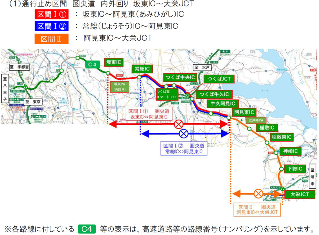 20251006kenou1 1024x753 - 圏央道／坂東IC～大栄JCT・11月4日～28日に順次、夜間通行止め