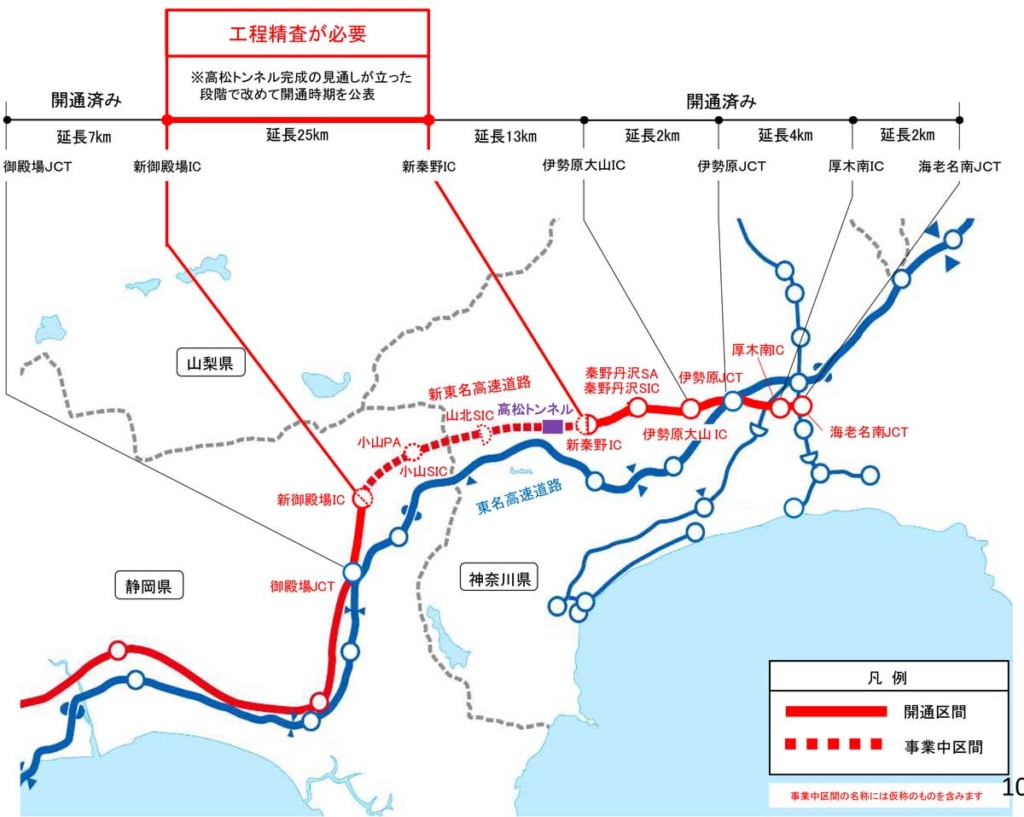 20251105SHINTOMEI 1024x817 - 新東名／新秦野IC～新御殿場IC間、高松トンネル工事難航で、開通は1年以上遅延の見込み