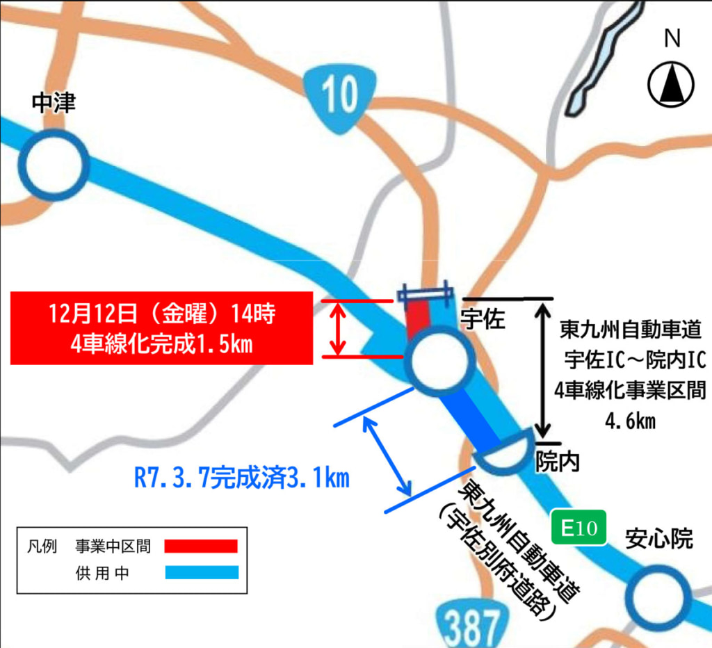 20251127USA 1024x932 - 東九州道／12月12日に宇佐IC～院内ICの4車線化工事が完成