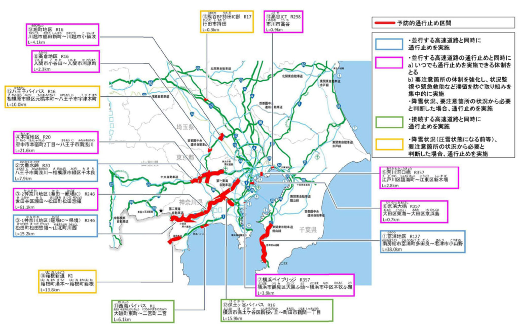 20251205kokudo2 1024x639 - 関東地方整備局／国道「予防的通行止め区間」首都圏8路線15区間、北関東甲信10路線16区間発表