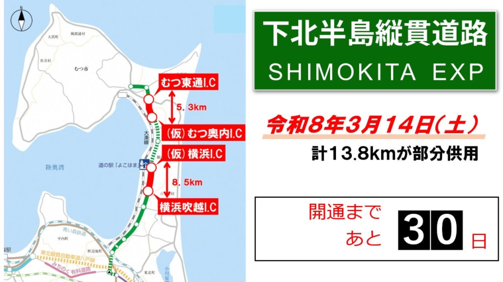 20260213shimokita 1024x576 - 国道279号・下北半島縦貫道路／むつ東通IC～（仮）むつ奥内IC、（仮）横浜IC～横浜吹越IC、3月14日部分供用